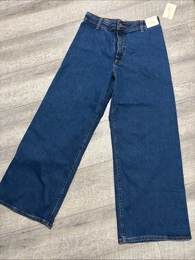 Wide Leg Dark Blue Denim Jeans
